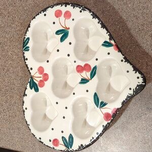 Vintage Chaparral Stoneware Heart muffin pan Cherry Design